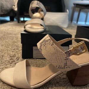 Cole Haan Neutral Snake-Print & Beige Block Heel Sandals